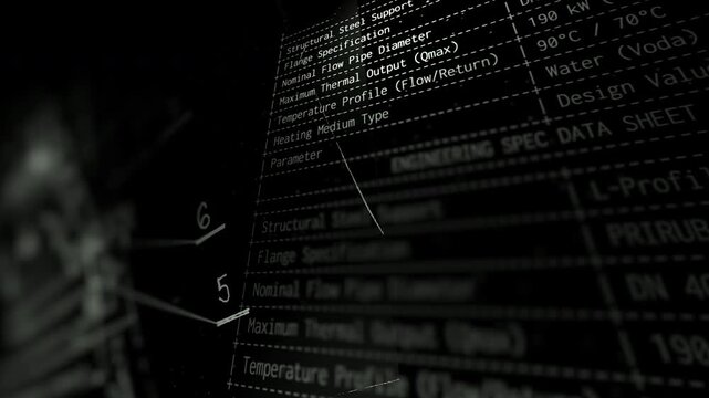 Technical CAD blueprint overlaying product specification charts in a dark mode interface. Perfect for advanced manufacturing, civil engineering, and corporate presentations.