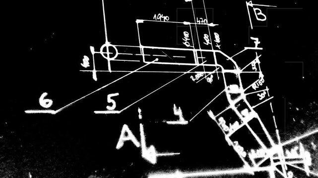 High-quality vintage monochrome engineering blueprint showing technical duct drawings. Ideal for architecture presentations, industrial manufacturing, and engineering software.