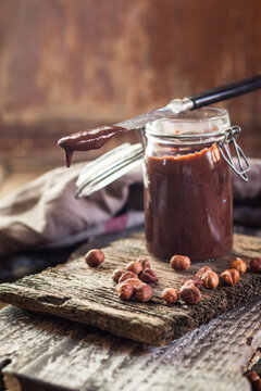 Glass of homemade chocolate spread