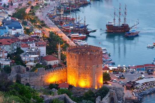 Turkey, Alanya, View of Kizil Kule tower