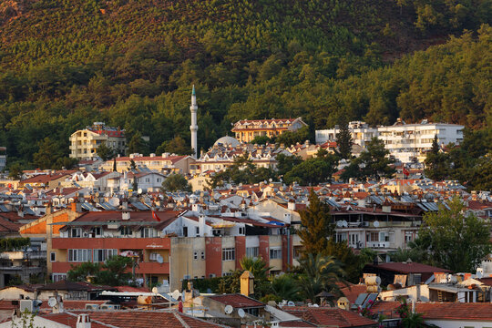 Turkey, Mugla Province, Marmaris, Townscape with minaret