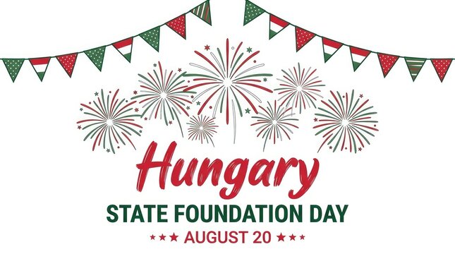 Hungary State Foundation Day August 20 fireworks and bunting flags frame layout