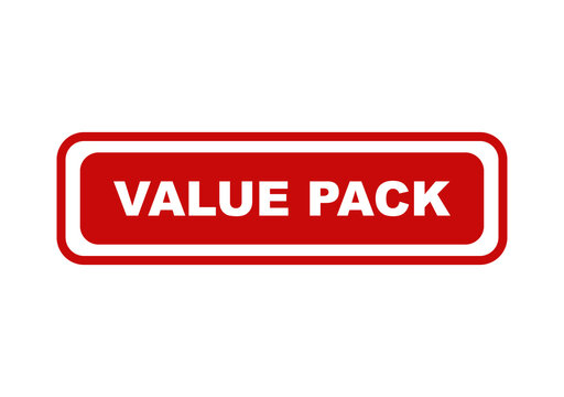 Red rectangular value pack label with white bold text isolated graphic design element for marketing and sales campaign isolated on transparent background