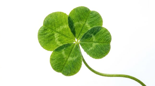 Fresh four leaf clover isolated on white background showcasing natural green vibrant textures for luck