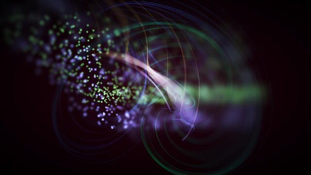 A mesmerizing, abstract 3D animation unfolds against a deep velvety black background.