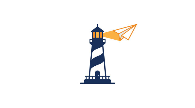 Creative lighthouse with paper airplane light beam
