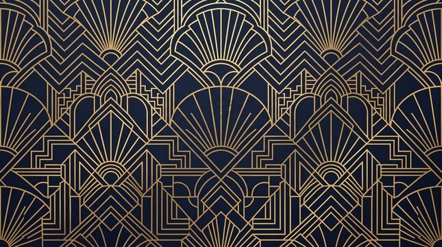 art deco pattern gold blue geometric background vintage wallpaper roaring twenties great gatsby style luxury design elegant texture retro ornament sophisticated print golden lines