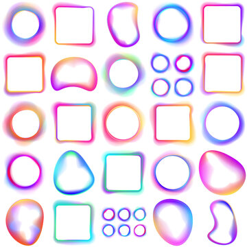 Collection of abstract colorful gradient shapes and frames on a white background