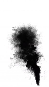 Heavy dark industrial smoke rising continuously from chimney on transparent alpha channel background. High-quality 4K VFX simulation element for factory pollution, environmental hazard, and atmospheri
