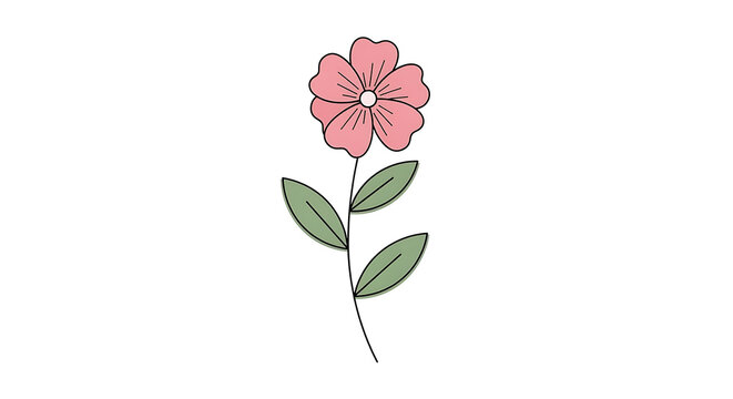 Plant A hand drawn pink flower illustration and vector blossom on a green stem isolated against a clean white background