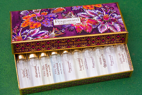 Fragonard Parfumeur 10 Eaux de Toilette Miniature Perfume Set in Floral Box gift. Paris, France - October 30, 2025