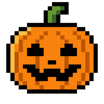 Pixel art Halloween pumpkin with a spooky face