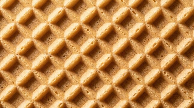 Golden crispy waffle texture showing detailed geometric patterns from a macro close up top down view
