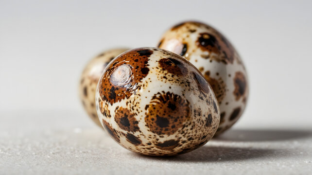 Group of fresh speckled quail eggs macro close up texture