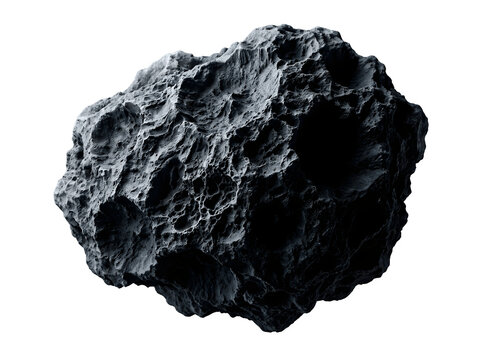 Raw dark asteroid fragment with asteroid, meteorite as isolated object