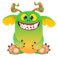 Fototapeta premium Cartoon Funny and Cute Monster creature with Scary Face Expression illustration for Halloween decoration or Package Design. Vector isolated on white 