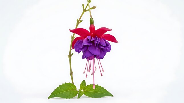 Single fuchsia flower with purple and red petals isolated, botanical