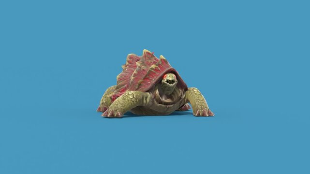 Blue Screen Monster Turtle Attacks Front Loop 3D Animations Rendering GCI 4K