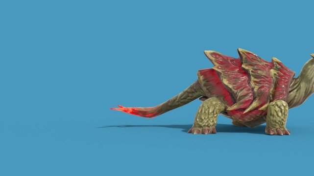 Blue Screen Monster Turtle Walks Side 3D Animations Rendering GCI 4K
