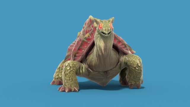 Blue Screen Monster Turtle Walkcycle Front Loop 3D Animations Rendering GCI 4K
