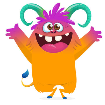 Cartoon Funny and Cute Monster creature with Scary Face Expression illustration for Halloween decoration or Package Design. Vector isolated on white 
