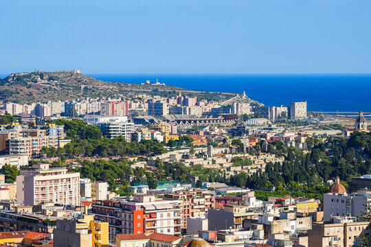 Aerial view of the former Sant'Elia Stadium in Cagliari, the capital and largest city of the island of Sardinia in Italy
