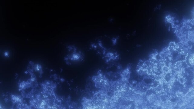 Abstract blue fractal cloud texture with glowing icy particles