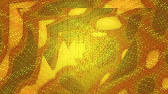 Golden glowing low poly geometric mesh animation featuring luminous polygon shapes, warm gradient lighting, dynamic wireframe pattern, seamless futuristic background for digital visuals.