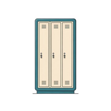 Three metal storage lockers with cream doors and blue frames in a flat vector illustration style