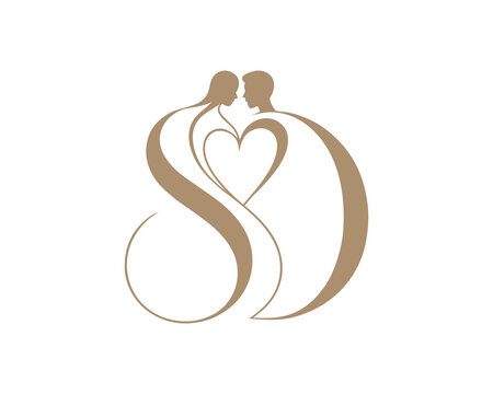 Elegant wedding logo design featuring a couple silhouette forming a heart shape
