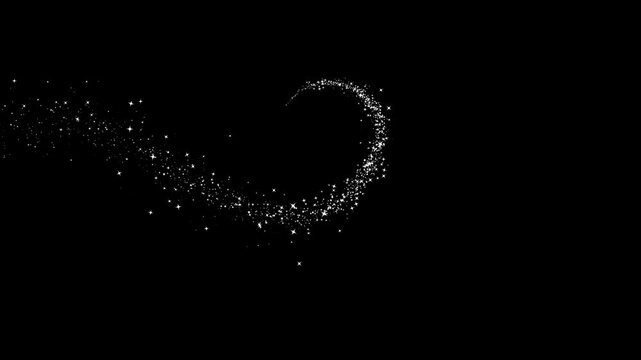 Magical glitter trail line animation, doodle stars motion, magic light effect curve trail magic sparkling bokeh effects. Smooth glowing particles motion, seamless fantasy effect on black screen 4K