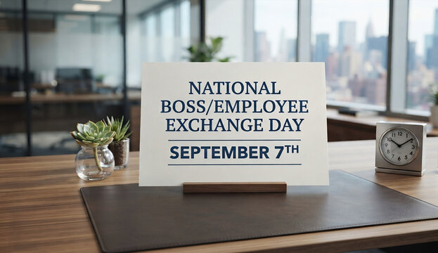 National Boss Employee Exchange Day Sign on Office Desk