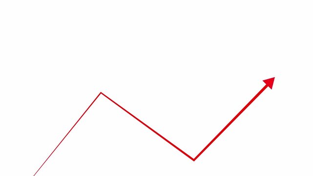 Red zigzag arrow graph pointing up isolated on white background