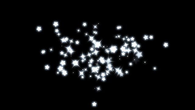 Glowing glitter sparkle star trail animation with twinkling white particles, magic fairy dust wand motion, shimmering light burst, curved star path, luxury transition overlay, black screen 4k