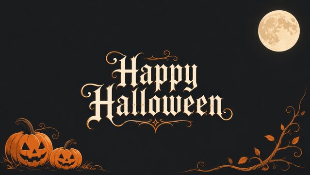 A spooky halloween background featuring a full moon carved pumpkins and elegant gothic typography for seasonal holiday greetings