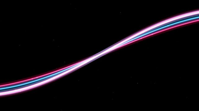 Neon Crimson Light Ribbons Flowing on Dark Background Loop
