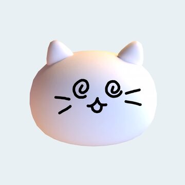 Animated 3D icon of mochi dessert in the shape of a dizzy cat. Alpha channel