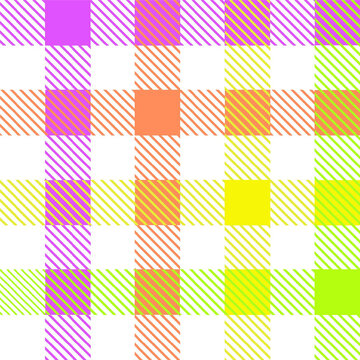 Vibrant gingham pattern with pastel neon squares and diagonal stripes in a cheerful playful design