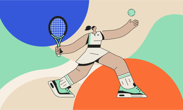 Female Tennis Player Serving Dynamic Sports Illustration