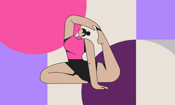 Woman Practicing Yoga in Flexible Stretching Pose