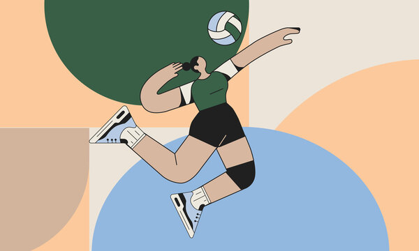 Female Volleyball Player Jumping 