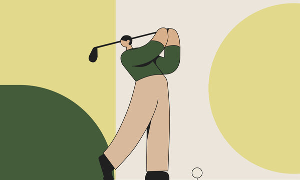 Golfer Swinging Golf Club Sports Illustration