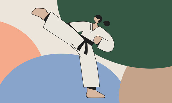 Female Martial Artist High Kick Sports Illustration