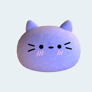 Animated 3D icon of mochi dessert in the form of a flirty cat. Alpha channel