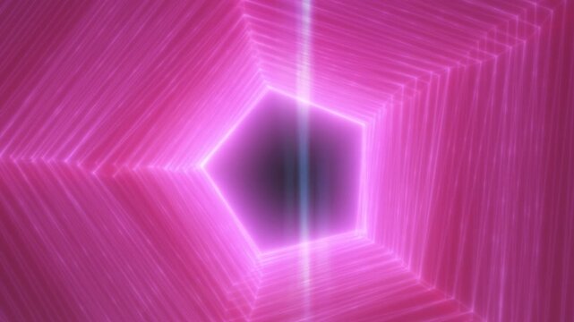 Abstract pink neon pentagon tunnel with layered glowing lines