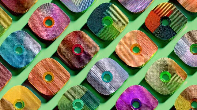 Colorful geometric pattern background, stacked rounded square blocks with holes, vibrant abstract texture for design