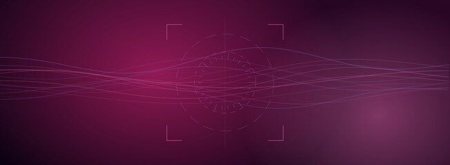Fototapeta premium Abstract digital background with glowing pink circle and light waves in dark space