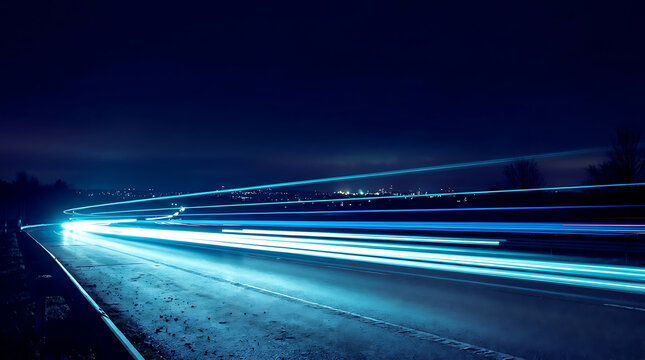 Modern highway with colorful led lights at night illustration