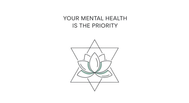 Mindfulness Lotus Flower in Geometric Triangles, Mental Health Quote