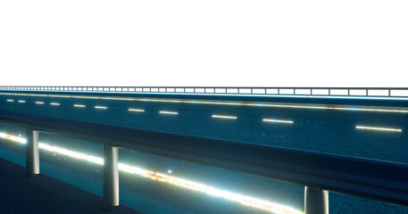 3d rendering highway road guardrail with glowing lane lines at night © jamesteoh.art
